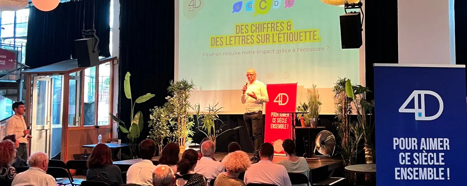 Ecoscore Mardi 4D des chiffres et des lettres sur l'étiquette à La Bellevilloise Paris